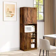 Costway166 cm Tall Kitchen Pantry Storage Cabinet with Microwave Stand-Rustic Brown