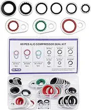 60pcs A/C System Compressor Gasket Seals, Premium Stainless Steel And Nitrile Rubber A/C O Ring Kit Car AC Compressor O-Ring Gaskets Multiple Models for Most Car Models