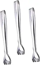 Ciieeo 1set Thicken Stainless Steel Ice Tongs Multi Purpose Food Serving Clips for Ice Cubes Sugar Cubes Fruits Desserts Portable Kitchen Utensils 3pcs
