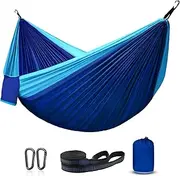 Double Camping Hammock with 2 Tree Straps, Lightweight Nylon Parachute Tree Hammock Tent, Portable Two Person Parachute Hammocks Swing for Outdoor Hiking Beach Backpacking (Sky Blue & Deep Blue)