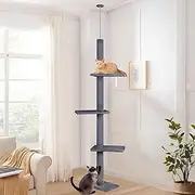 BEASTIE Cat Tree 230-286cm Floor-to-Ceiling Cat Tower with Adjustable Height, Multi-Level Cat Scratcher Tower, Cat Condo Play House Wood Furniture for Kittens Climbing, Grey