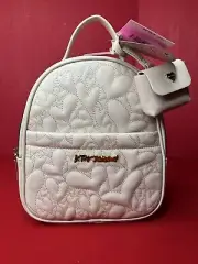 Betsey Johnson 10 inch Quilted Heart Backpack with Detachable Tech Pouch - BONE