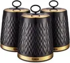 Tower T826091BLK Empire Set of 3 Storage Canisters for Tea Coffee Sugar, 1.3L, B