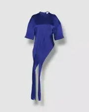 $1650 Stella McCartney Women's Blue Asymmetric Paneled Fringe Satin Top Size 38
