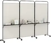 Giantex 3-Panel Folding Room Divider, 188cm Rolling Privacy Screen w/ 3 Metal Shelves, Lockable Wheels, Portable Wall Divider Separator, Freestanding Privacy Protection for Living Room (White)