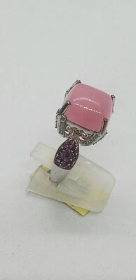 PINK JADE RHODOLITE GARNET STERLING SILVER 925 RING 12.41cts Size 7 Multi-Gem
