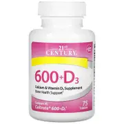 21st Century, 600+D3, Calcium & Vitamin D3 Supplement, 75 Tablets