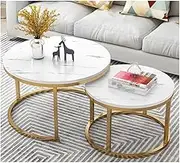 Nesting Coffee Table Faux Marble Small Round Stacking Accent Tables Set of 2 Center Tables Modern Industrial Simple Nightstand(A,Small)