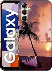 [GlamCase] Back Case Compatible with Samsung Galaxy A14 5G / 4G - Sun Beach Design Printed Slim & Sleek Cute Hard Plastic Protective Designer Back Phone Case/Cover for Samsung A14 5G / 4G White