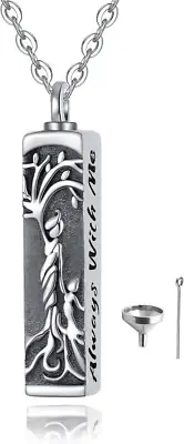 Tree of Life Mom Kid Urn Cremation Necklace for Ashes Cylinder Sterling Silver