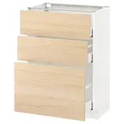 METOD base cabinet with 3 drawers, white Maximera/Askersund light ash effect, 60x37x80 cm