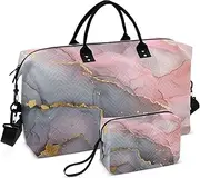 [ZRYSMY] Marble Gold Grey Duffel Bag for Traveling, Travel Bag Gym Bag, with Multiple Interior Pockets Shoulder Weekender Bag for Women Men with Toiletry Bag 20.5L x 1.9W x 13.8H, Multi-Colored, one