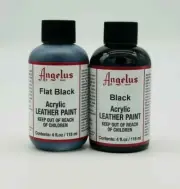 Angelus FLAT BLACK + BLACK DUO Acrylic Leather Paint 4 oz Each