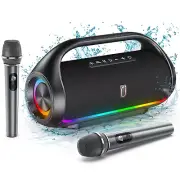 Karaoke Machine, Waterproof Bluetooth Speaker with 2 Wireless Karaoke Microphone