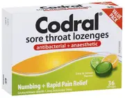 Codral Lime & Lemon Sore Throat Antibacterial + Anaesthetic 36 Lozenges