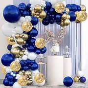 Zesliwy 131pc Navy Blue, Gold, White Confetti Balloons Arch Kit with Accessories for Birthday, Baby Shower, Wedding, Graduation, Prom Decorations