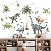 Amimagen Large Dinosaur Wall Decals - Tropical Palm Tree Leaf Dino Wall Stickers - Nursery Kids Baby Boys Room Daycare Playroom Classroom Wall Decor