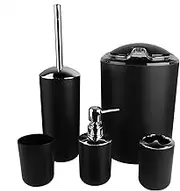 SOULONG Bathroom Set with Toothbrush Holder, Waste Container, Soap Dish, Toilet Brush Holder. Bathroom Accessory Set Toothbrush for Family and Hotel (Black)