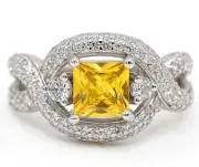 2CT Treated Yellow Sapphire & Topaz 925 Sterling Silver Ring Sz 8 UB2-6