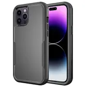 For Apple iPhone 14 Pro Max 3in1 Case Drop Resistant Defender Tradies Hybrid Armor Heavy Duty Rugged Shockproof Tough Cover (Black)