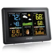Weather Station Indoor Outdoor Thermometer Digital Color LCD Moon Phase Barom...
