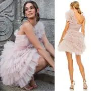 Mac Duggal 20600 Tulle Ruffle One Shoulder Mini Dress Size 2 NWT Mauve Pink