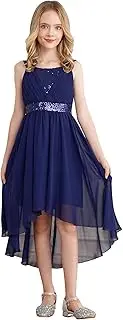 [Rswnyirn] Kids Flower Girl Dress Ruched Chiffon Wedding Evening Gown A-Line High Low Hem Bridesmaid Dress