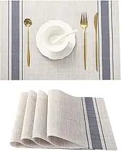 Leetaltree Khaki-Blue Placemats, Heat Resistant Non-Slip Place mats for Dining Table, Washable Durable PVC Vinyl Woven Table Mats (Set of 4)