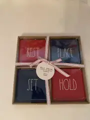 Rae Dunn Red, and Blue 4 Piece Patriotic Coaster Set