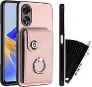 Case Compatible with Oppo A17 / A17K Wallet Magnetic Clasp [PU Leather + Shell + Card Holder] Ring Kickstand Pink