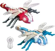 Dragonfly Remote Control Toys, Remote Control, 2.4 GHZ RC Dragonfly Model, Robot Dragonfly with Spray Feature, 33x32x7.5cm Musical Robot Dragonfly for Kids Outdoor Play, Red & Blue