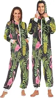 [ZZXXB] Pineapples Flamingo Onesie Pajamas for Adult Women Men Long Sleeves One Piece Onesies Hooded Sleepwear S - XL