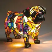 Corgi Lamp and Pug Lamp,Dog Series Art Night Light,Stained Resin French Bulldog Tabletop Night Light