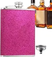 Liquor Hip Flask | Stainless Steel Hip Flask with Funnel 8oz Alcohol Flask,Portable Glitter Liquor Flask Leak-Proof Drinking Pot for Whisky