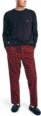 Nautica Men's Sustainably Crafted Cozy Fleece PJ Pants Nautica Red Plaid-Large