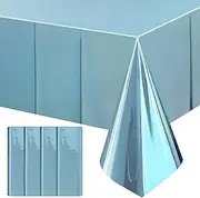 4pcs Light Blue Foil Tablecloth 54 * 72inch Plastic Baby Shower Frozen Birthday Party Table Cloths Disposable Waterproof Table Cover for Winter Christmas Wedding Graduation Party Supplies
