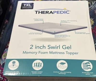 Therapedic 2 Inch Swirl Gel Memory Foam Twin XL Mattress Topper - NEW SEALED