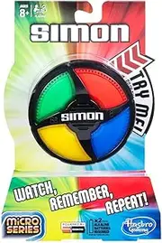 Hasbro B0640 SIMON Micro- 1 Plus Players- Watch, Remember, Repeat Memory Game- Board Games and Toys for kids, boys, girls- Ages 8+, Black, Green, Red, Blue, Yellow, Width: 19 cm