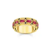 Genuine THOMAS SABO Wide gold plated ring in Crocodile design with red stones