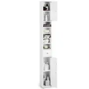 Costway 1.8m Slim Tall Cabinet Bathroom Storage Organizer Kitchen Tallboy Cupboard Sideboard w/5 Adjustable Shelves White