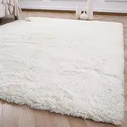 JAMFEEL Super Soft Fluffy Carpet Fuzzy Kids Bedroom Rug, 4 x 6 ft Cream White Shaggy Area Rugs for Livingroom Girls Dorm Room Christmas Decor Toddler Boy Children Plush Playmat