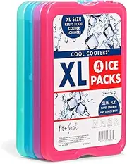 Cool Coolers by Fit & Fresh 4 Pack XL Slim Ice Packs, Quick Freeze Space Saving Reusable Ice Packs for Lunch Boxes or Coolers