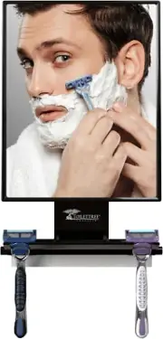 Deluxe Larger Fogless Shower Shaving Mirror with Squeegee, Large, Black