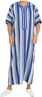 [Sweejim] Muslim Men Long Robe Stripe Islamic Dubai Saudi Prayer Gown Kaftan Abayas Eid Jubba Thobe