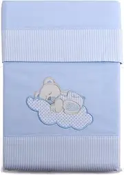 PEKITAS 3 Piece Mini Bed Set 50 x 80 cm 100% Cotton (Pillowcase+Flat Sheet+Fitted Sheet, Cloud Teddy Bear, Blue)