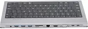 Wired Keyboard with USB Hub, USB Docking Station 78 Keys Keyboard with, VGA, USB3.0 * 3, USB C 100W PD, USB C, 1000Mbps RJ45, Card Card Slot, TF Card Slot, 3.5mm AUX