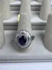STS Large Blue Sapphire Gem + Diamond Halo Ring Size 10 Sterling Silver 925 NWT