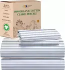 King Bed Sheets Stripe, 100% Organic Cotton Percale Sheets, Deep Pocket King She
