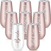 Bridesmaid Wine Tumblers Set of 8, Bride Champagne Flute Maid of Honor Bride Mugs, 6 oz Stainless Steel Bridesmaid Proposal Gifts for Engagement Wedding Bachelorette Party Supplies (Rose Gold)