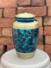 Adult Cremation Urn for Safe Human Ashes - Blue and Golden with Box Packing
